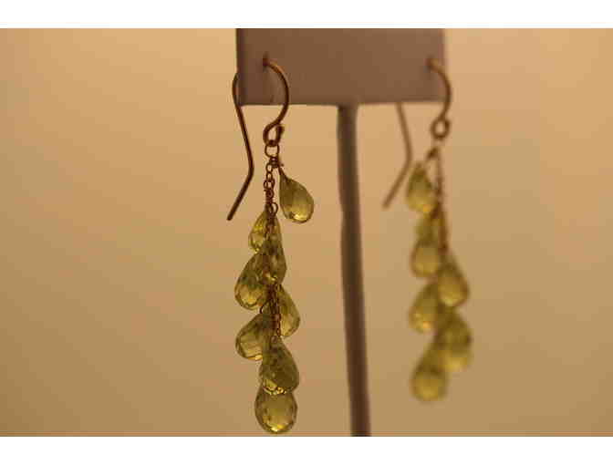 Green Crystal Briolette Earrings 14Kt Yellow Gold