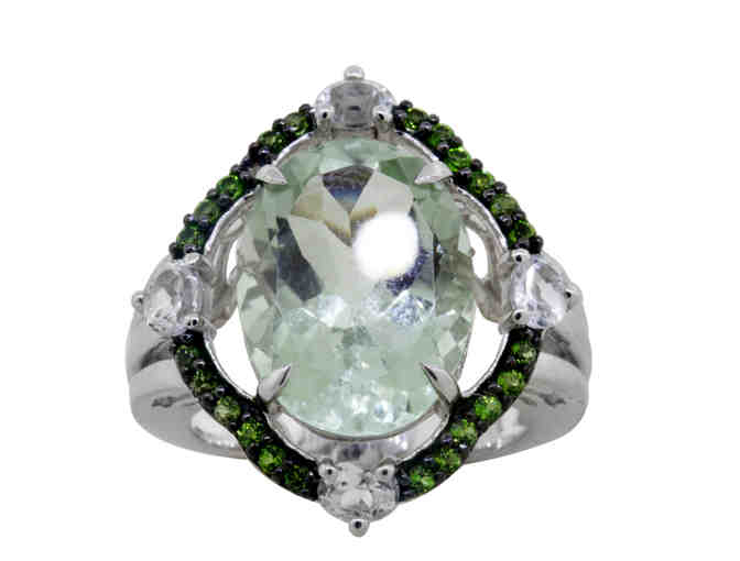 Green Amethyst, Chrome Diopside & White Topaz Ring in sterling silver