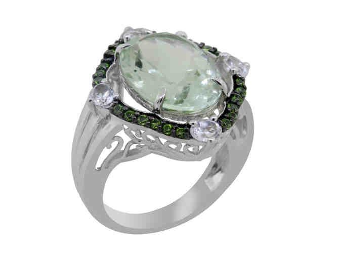 Green Amethyst, Chrome Diopside & White Topaz Ring in sterling silver
