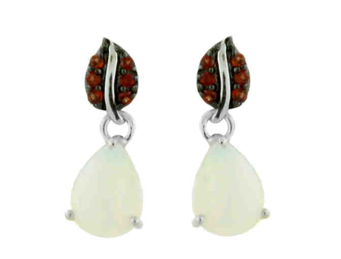 Opal & Red Garnet Earring & Pendant Set in sterling silver