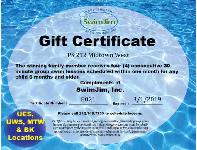 Four consecutive 30 minute group swimming lessons