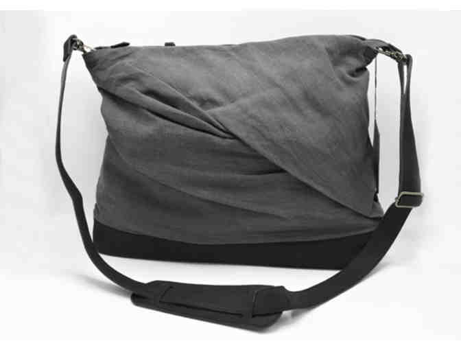 Asum - large linen messenger backpack with leather trim