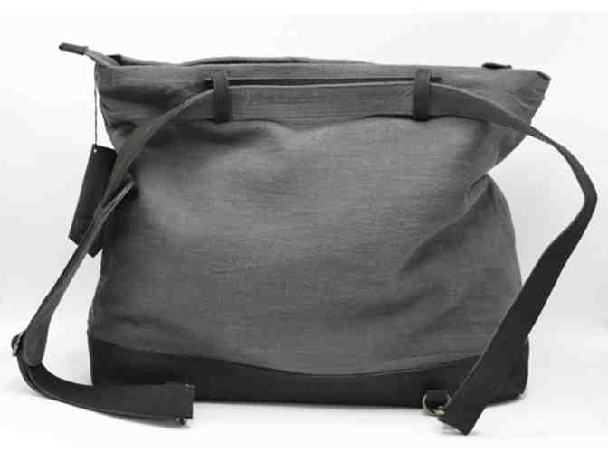 Asum - large linen messenger backpack with leather trim