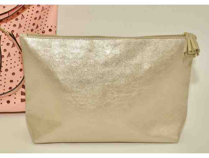 Violet Ray Perforated Peach Large Handbag with Gold Clutch Insert