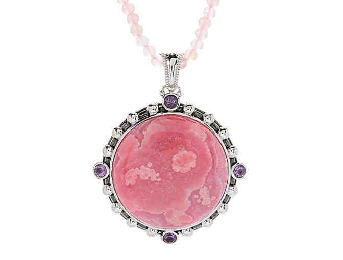 Sterling silver Peruvian Rhodochrosite & Amethyst Pendant with Bead necklace