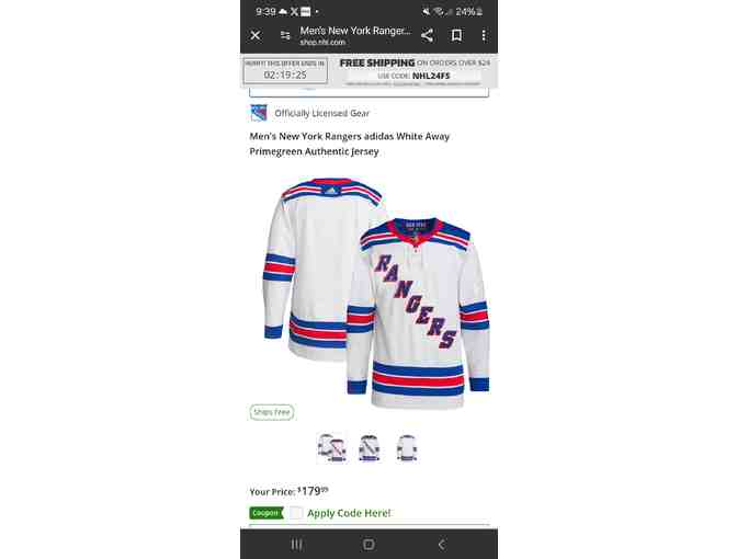 NHL Authentic Adidias NY Rangers Jersey Autographed by Alexis Lafreniere ($250 value)