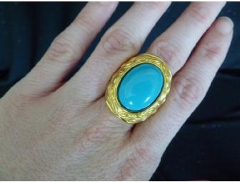 Gold and man-made turquoise ring