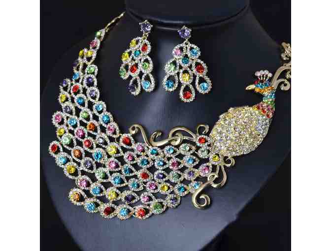 Castilia crystal rhinestone peacock earring & necklace set!