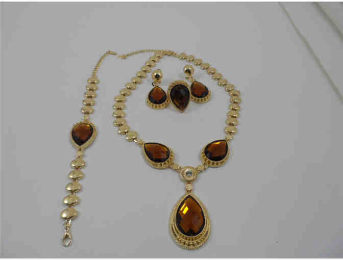 Dubavul 5-piece brown rhinestone crystal pendant ring, bracelet, earrings & necklace state