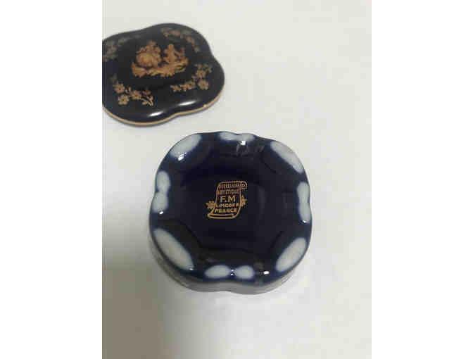 Collectible - F.M. Limoges France Cobalt Blue Porcelain trinket box