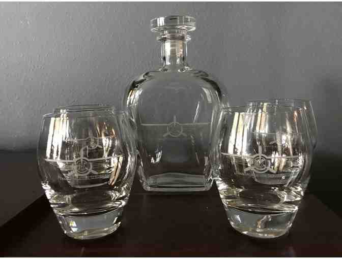 Whiskey Decanter, 4 Whiskey Glasses, a bottle of Crown Royal and $100 gift card
