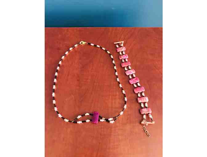 Pink Jasper Copper Czech Glass Bone Necklace & Bracelet