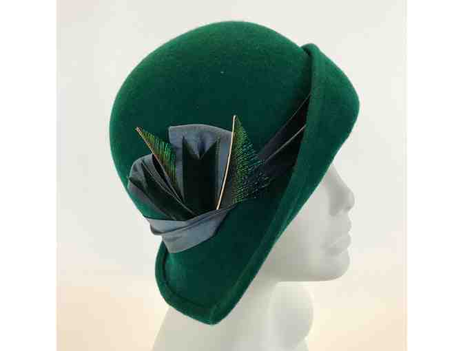 Swan&Stone Cloche with Silk, Velvet, and Peacock Feather