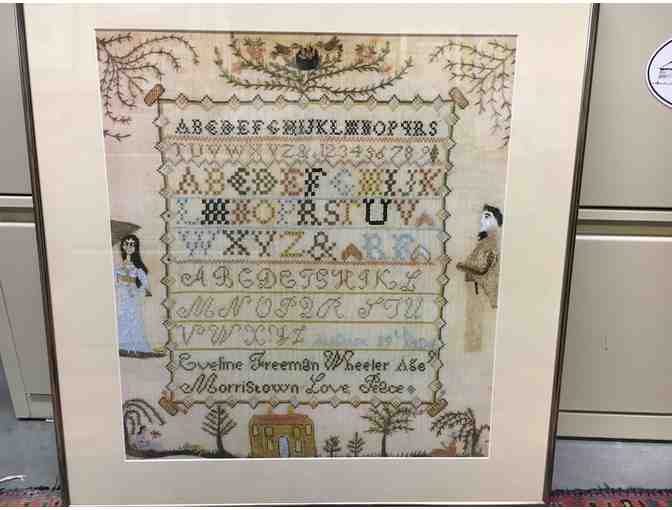 Framed Print of Eveline Freeman Wheeler's 'Love and Peace' Sampler