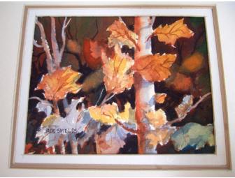 Matted Watercolor of Fall Leaves