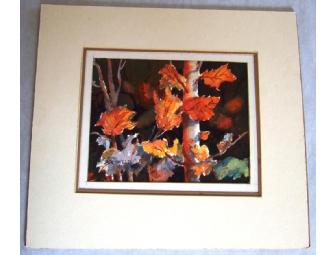 Matted Watercolor of Fall Leaves