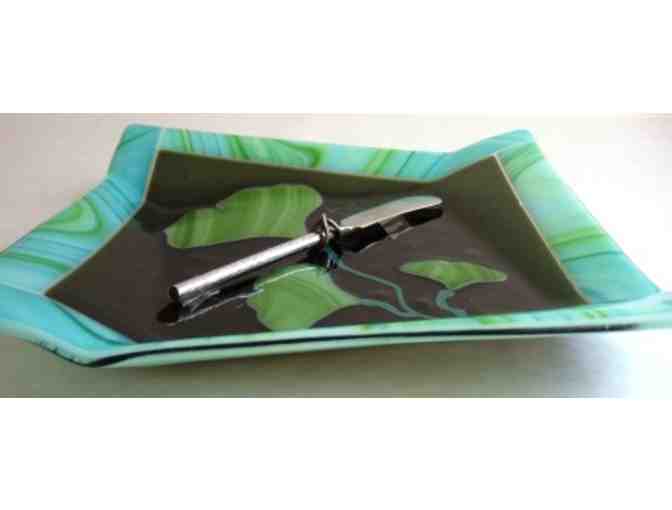 Glass Serving Plate (Green Clover)