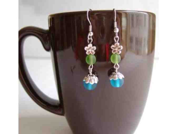 Dainty Daisy Chain Earrings, Blue and Green