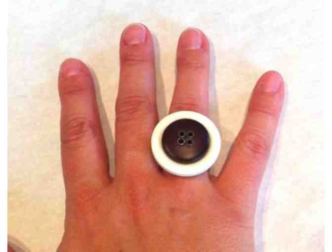Brown and White Button Ring