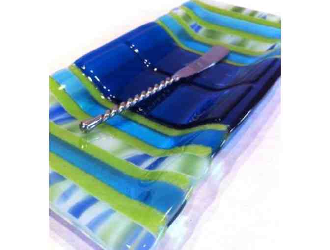 Glass Serving Tray (Blue and Green)