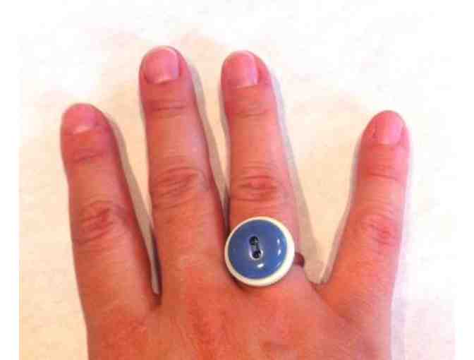Blue and Cream Button Ring