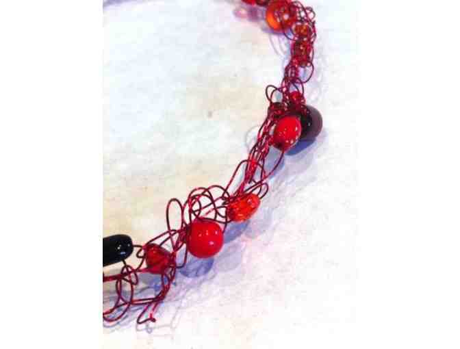 Red Crocheted Wire & Beaded Necklace