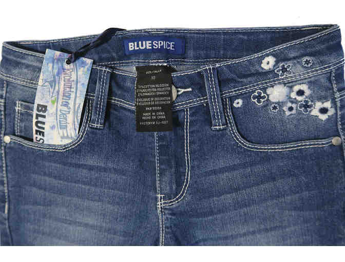 Blue Spice - Girl's Denim Shorts w/ White Flower Embroidery Size 10 (Denim #4) - Photo 3