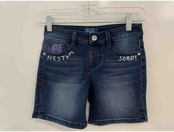 Junior Kid Blue Stretchy Denim Shorts with NEST+m Logo (Size 10)