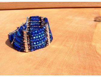 Blue & Silver Herringbone Tapestry Weave Bracelet