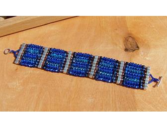 Blue & Silver Herringbone Tapestry Weave Bracelet