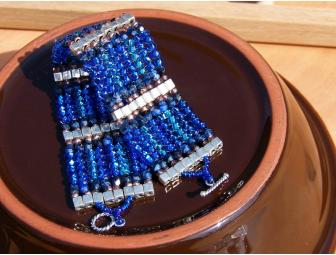 Blue & Silver Herringbone Tapestry Weave Bracelet