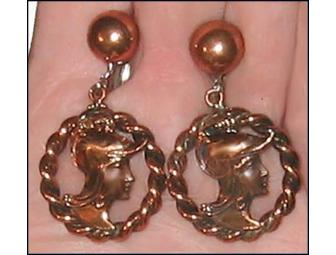 Art Deco Moderne Copper Athena Goddess Earrings