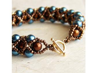 Blue/Brown Pearl Handwoven Bracelet w/GF Clasp
