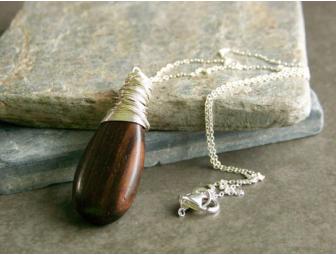Sterling Silver & Wood Teardrop Necklace
