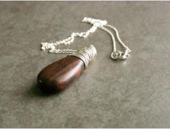 Sterling Silver & Wood Teardrop Necklace