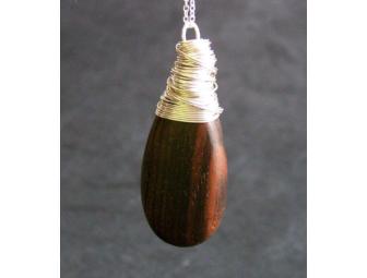 Sterling Silver & Wood Teardrop Necklace