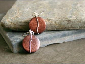 Petite Wood Coin & Sterling Silver Earrings