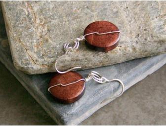 Petite Wood Coin & Sterling Silver Earrings