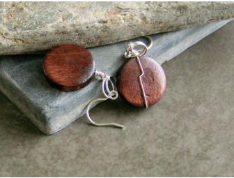 Petite Wood Coin & Sterling Silver Earrings