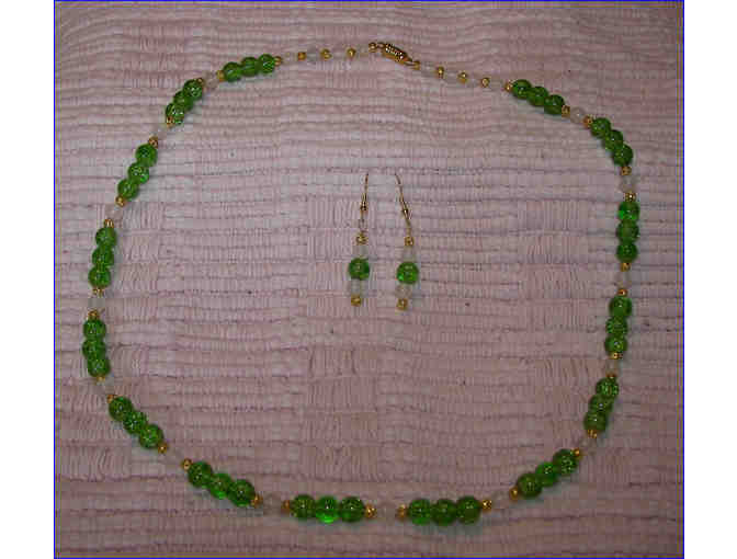 Green & Opaline Glass Bead Necklace & Earrings