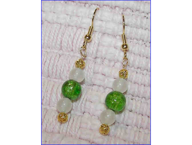 Green & Opaline Glass Bead Necklace & Earrings