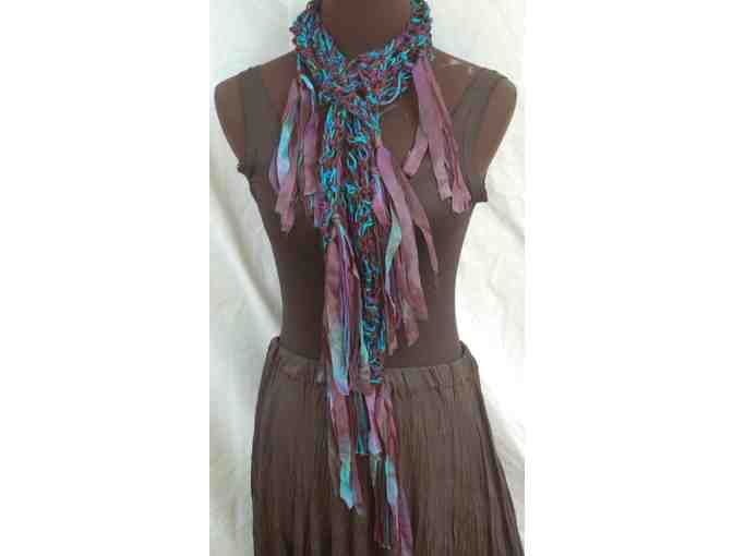 Black, Turquoise & Plum Handmade Crochet Scarf