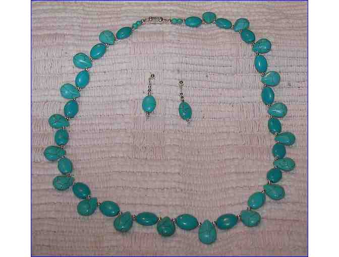 Turquoise Glass Bead Necklace & Earring Set