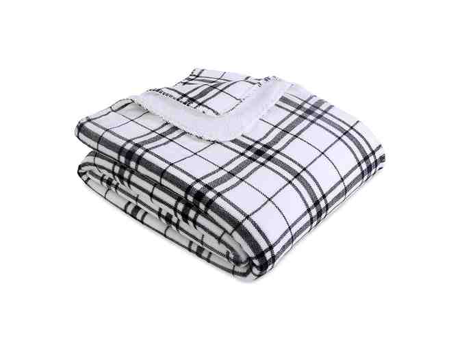 Berkshire Blanket Reversible Plaid & Sherpa Throw Blanket in Black & White
