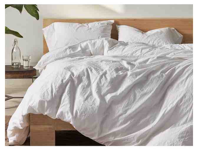 Coyuchi Queen Sized Organic Crinkled Percale Minimalist Set in White
