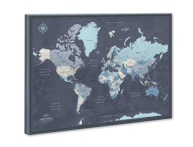 World push pin travel map on canvas