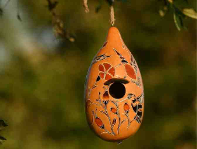 Hummingbirds Carved Gourd Birdhouse
