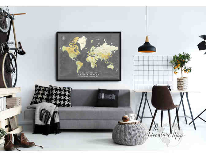 Framed world map with push pins