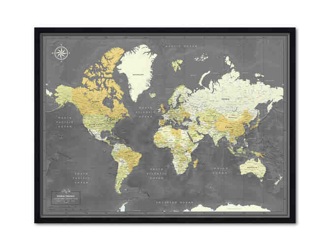Framed world map with push pins