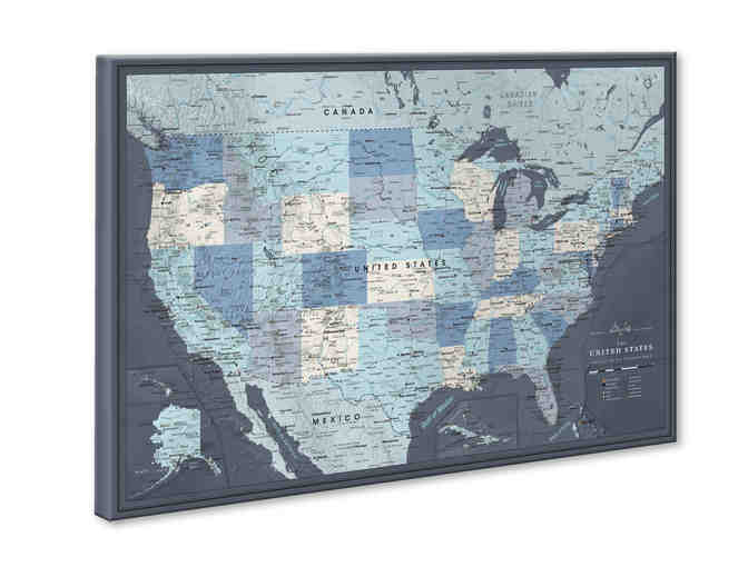 US travel map with pins on canvas
